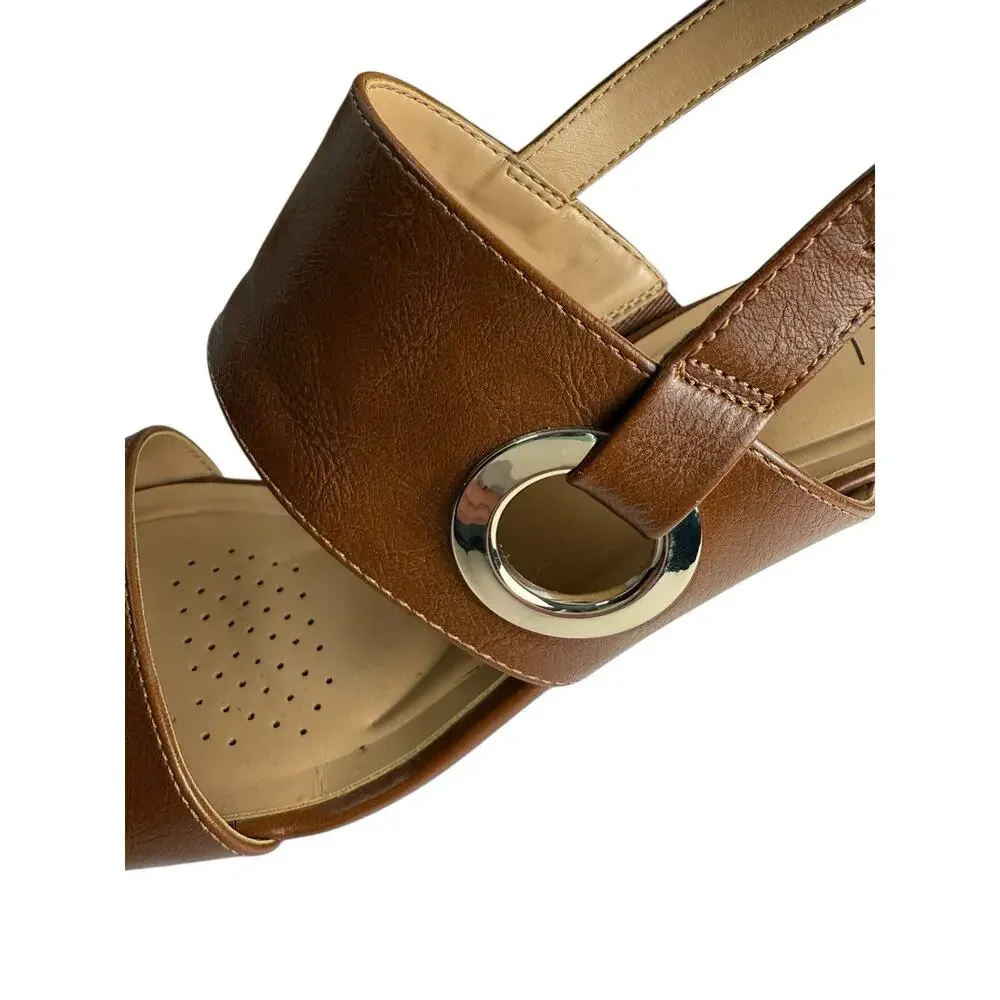 Abella True Comfort Taya Women's Size 9.5 Brown Faux Leather Wedge Buckle Sandal - Picture 8 of 8